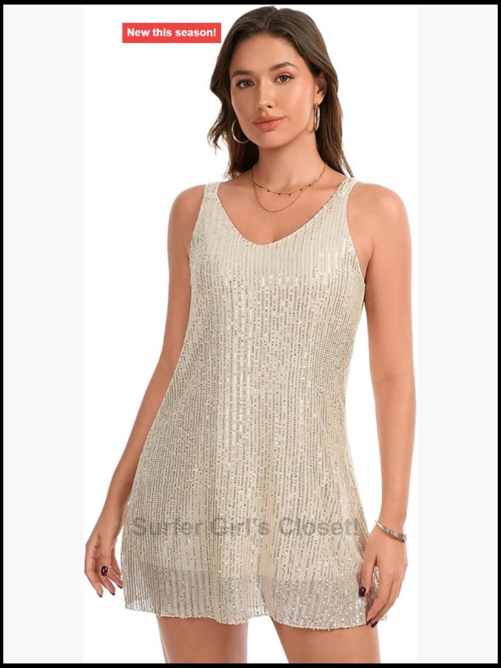 Sequin Shift Mini Dress Sleeveless V-Neck A-Line Sparkly Party Dress
